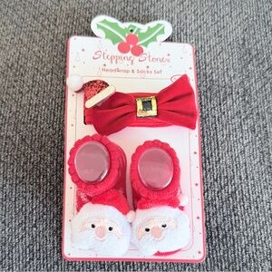 Stepping Stones Red Santa Headwrap & Socks Set 0-12 months NWT